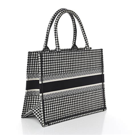 Medium Dior Book Tote Black and White Houndstooth 